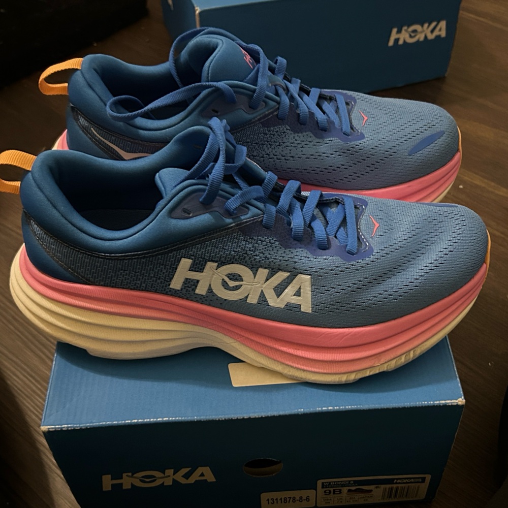 Hoka Vibrant Blue and Pink Athletic Shoes-Size-9